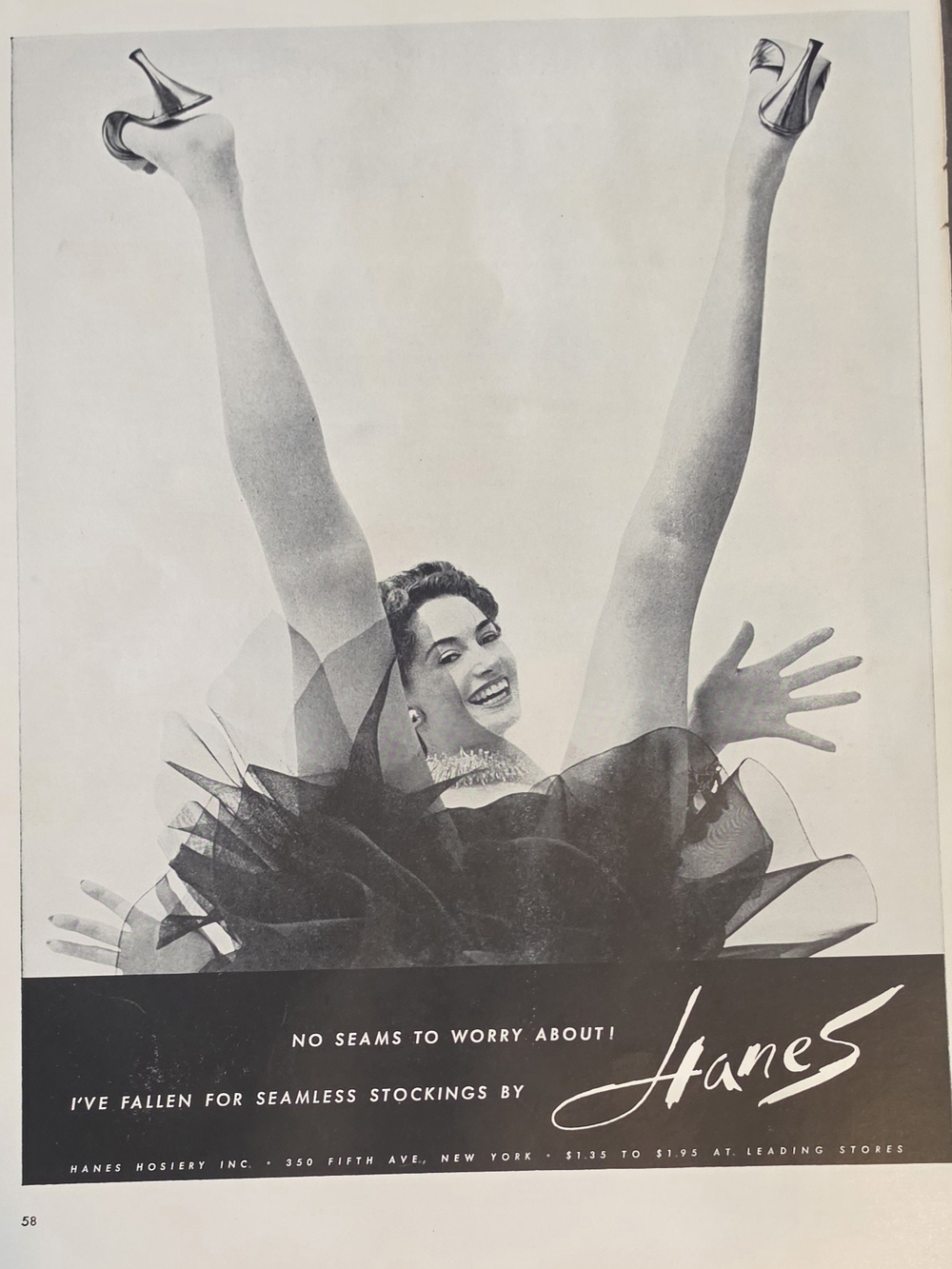 1955 HANES SEAMLESS STOCKINGS print AD ~ No Seams To Worry About!